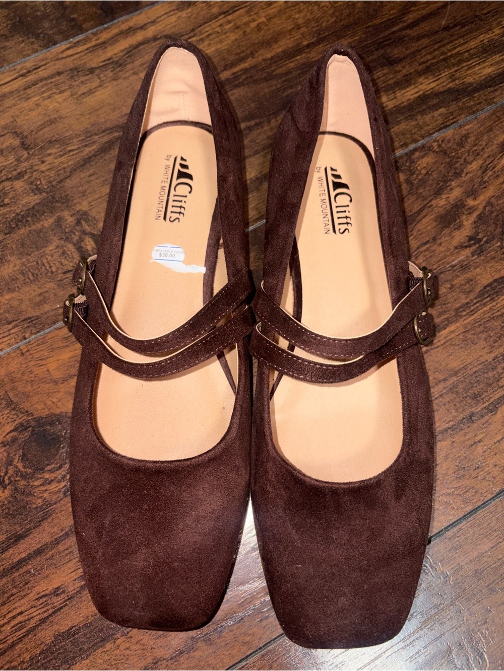 Cliffs by WHITE MOUNTAIN Brown Suede Double-Strap Mary Jane Flats